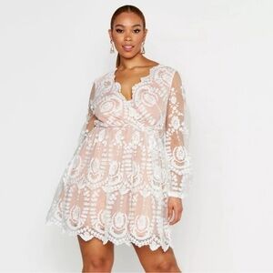 Boohoo Sz 20 2X Dress Plus Sz Lace Plunge Skater Elegant Western Romantic Boho